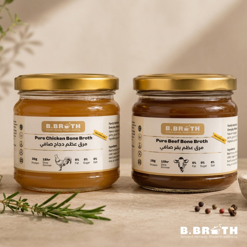 Pure Beef and Pure Chicken Bone Broth jars